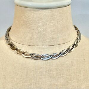 Crown Trifari Silver Tone Brushed Leaf Necklace - Rare Vintage Find